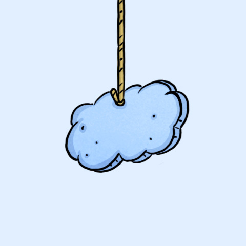 Eine gezeichnete Wolke hängt an einem Seil