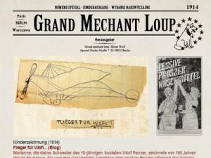 Eine Zeitungsschlagzeile "Grand Mechant Loup" mit Flugzeugskizze