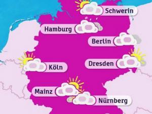 Eine rosafarbene Wetterkarte von Deutschland