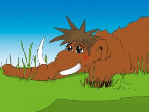 Ein liegendes Cartoon-Wollhaarmammut