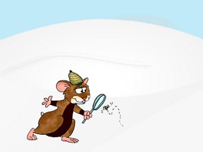Feldhamster Konstantin nimmt die Natur unter die Lupe Ein Cartoon-Hamster mit Lupe im Schnee
