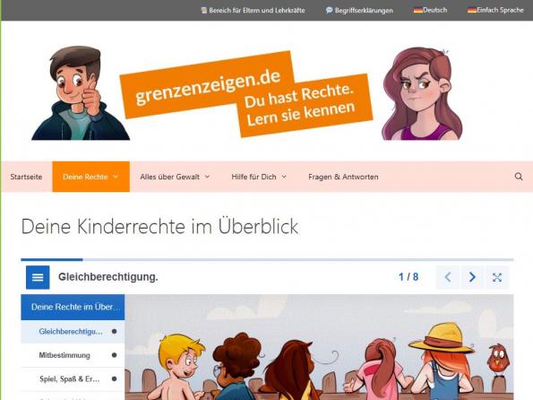 Screenshot der Startseite von grenzenzeigen.de