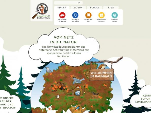 Screenshot der Startseite der Naturpark-Detektive